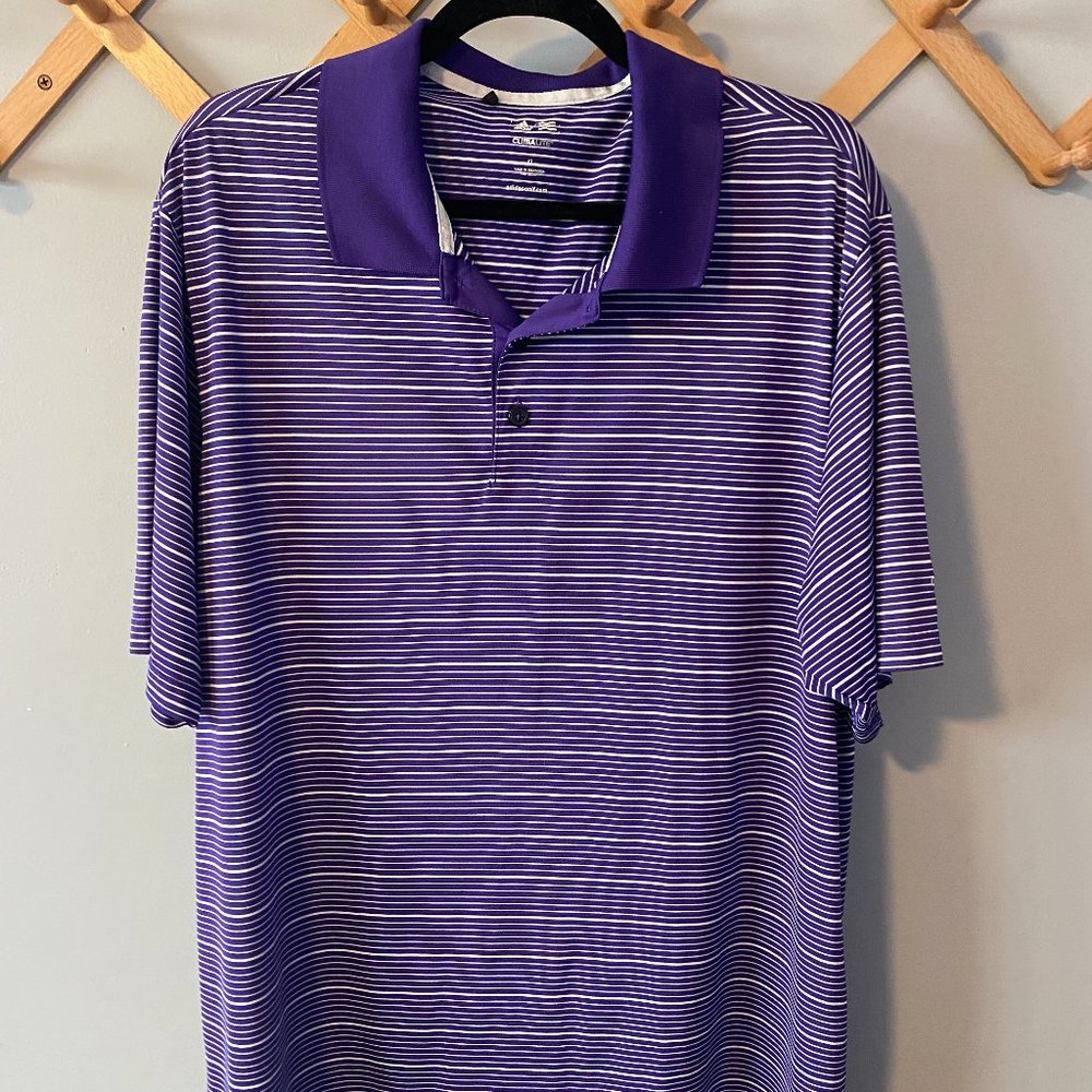 ADIDAS CLIMALITE Men's Purple Striped Short Sleeve Golf Polo Extra Large (XL)